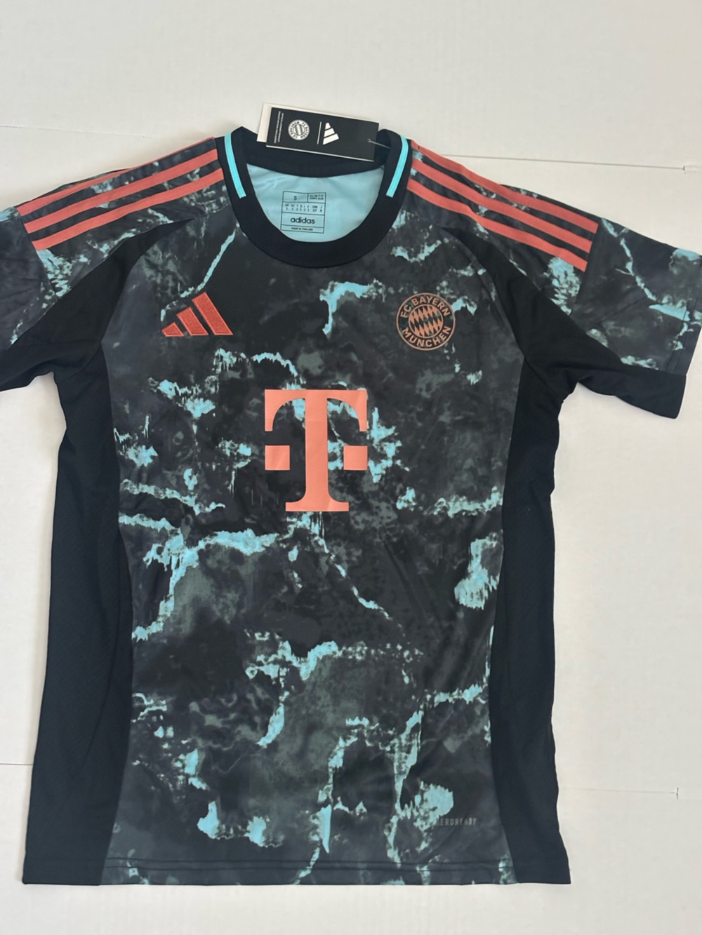 Black Teal Marble Soccer Jersey with Coral Accents